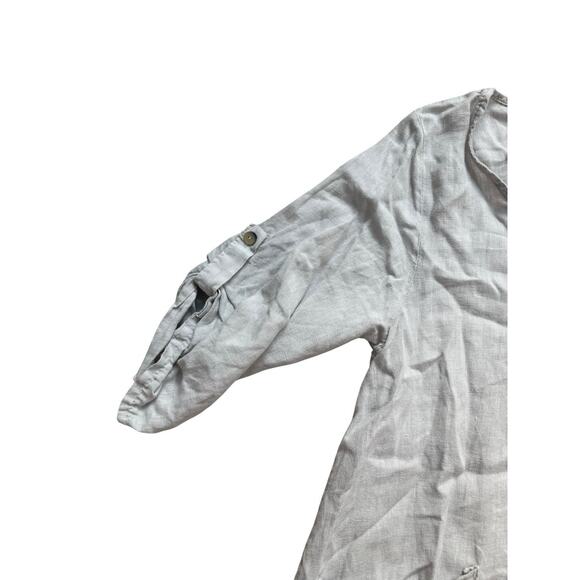 Lungo L'Arno Women's Medium 100% Linen‎ Grey Shirt Tunic Dress Gauze Trim Italy - Picture 4 of 5